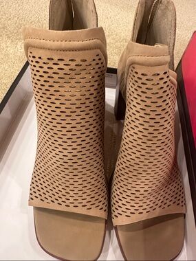 Vince Camuto Taupe Perforated Open-Toe Mules-new!